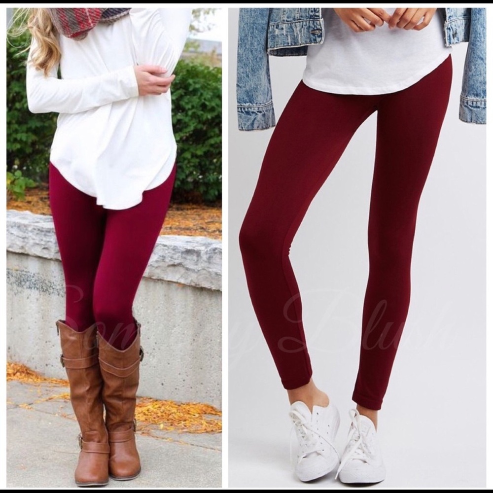 Wine Fleece Lined Leggings